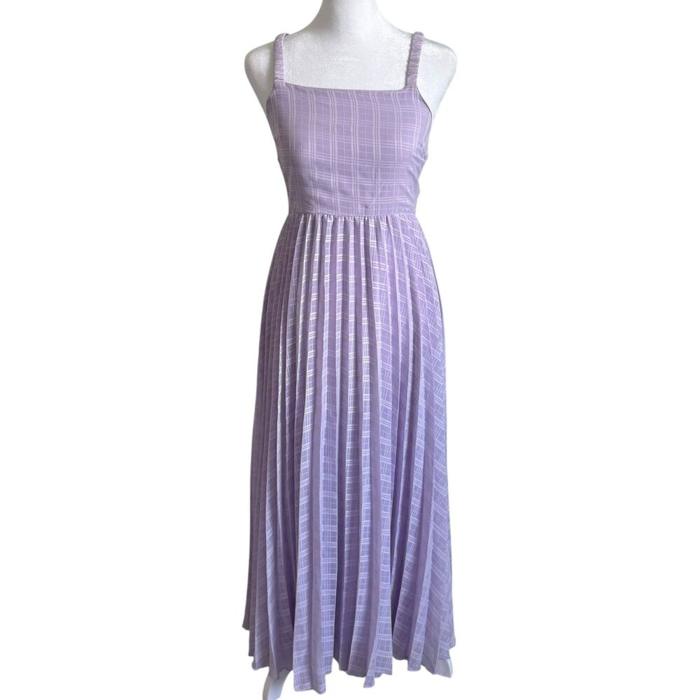 ASOS Design Lavender Plaid Maxi Dress Flowy Tie Back Wedding Guest Size 4